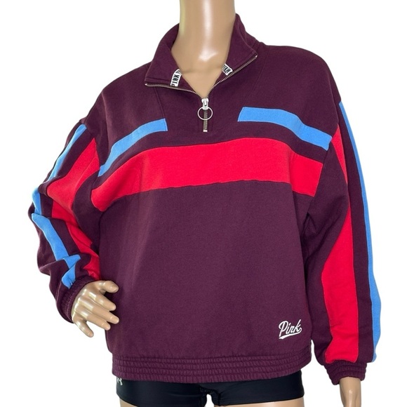 PINK Victoria's Secret Pullover with Red and Blue Stripes Small - Picture 1 of 7
